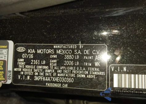 2017 Kia Forte Lx from USA, damaged, VIN 3KPFK4A7XHE030360